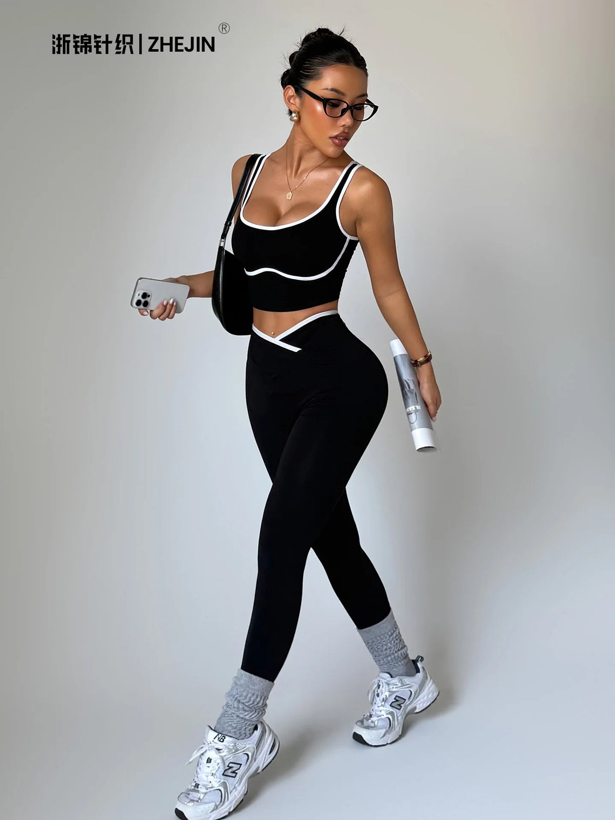 Seamless Yoga Set Women 2 Piece Gym Set Contrast Trim Crop Top Crossover V Waist Leggings Workout Outfits Fitness Sportswear Sui