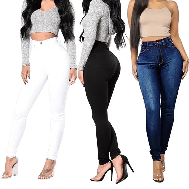 Skinny Jeans Women Pencil Pants Super Stretch Denim Trousers Sexy Slim Lady Fashion Waist Retro Commuter
