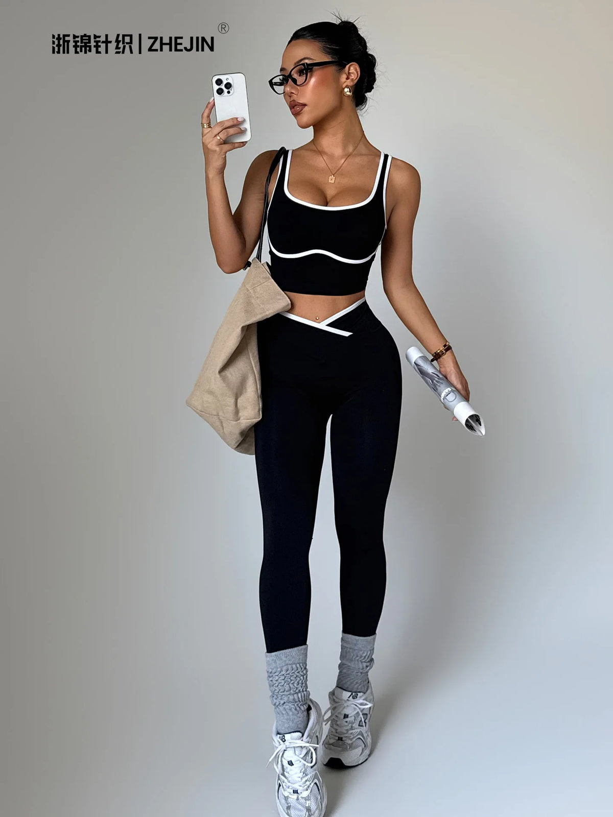 Seamless Yoga Set Women 2 Piece Gym Set Contrast Trim Crop Top Crossover V Waist Leggings Workout Outfits Fitness Sportswear Sui