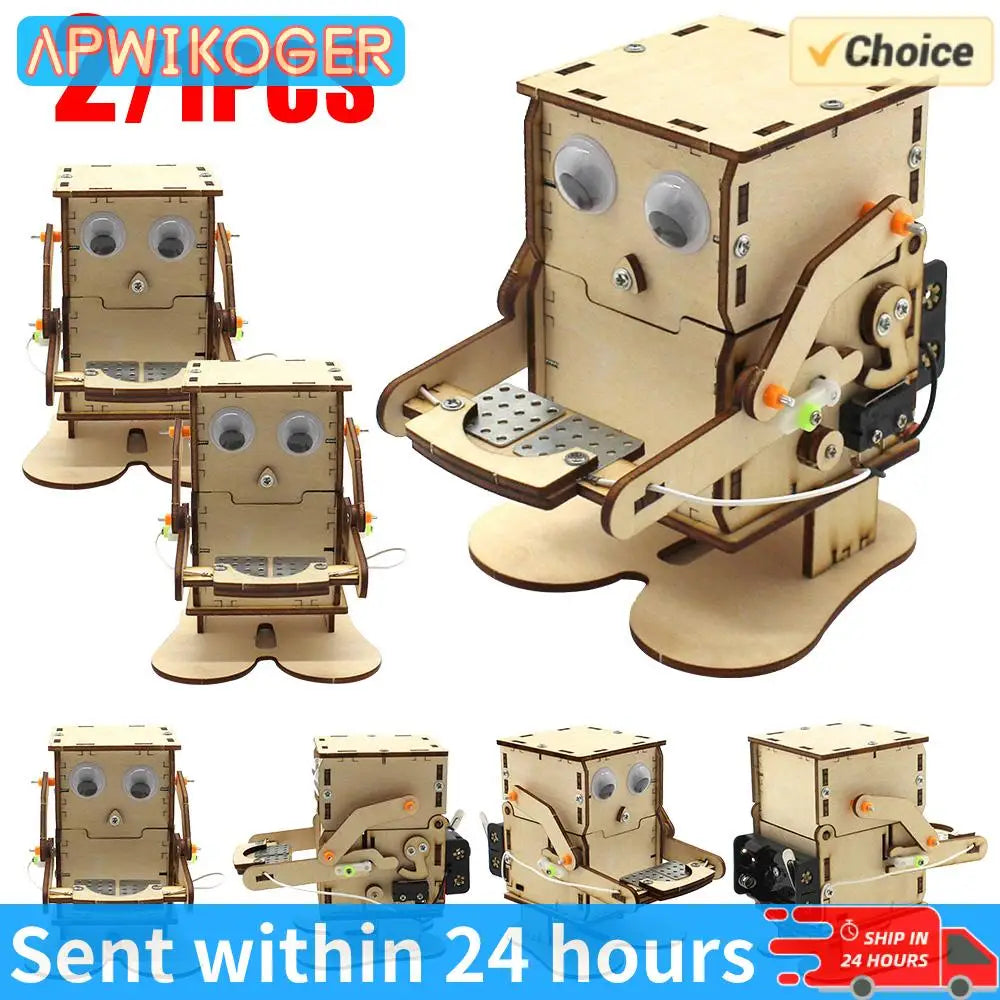 DIY Robot Eating Coin Wood Model Teaching Learning Stem Project Kit for Kid Science Experiment Education Toy Wooden Assemble Kit