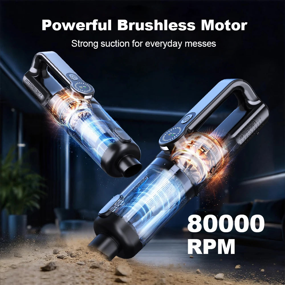 Car Wireless Vacuum Cleaner Portable Brushless Strong Suction Handheld Vacuum Cleaner for Car Interior Cleaning with LED Light