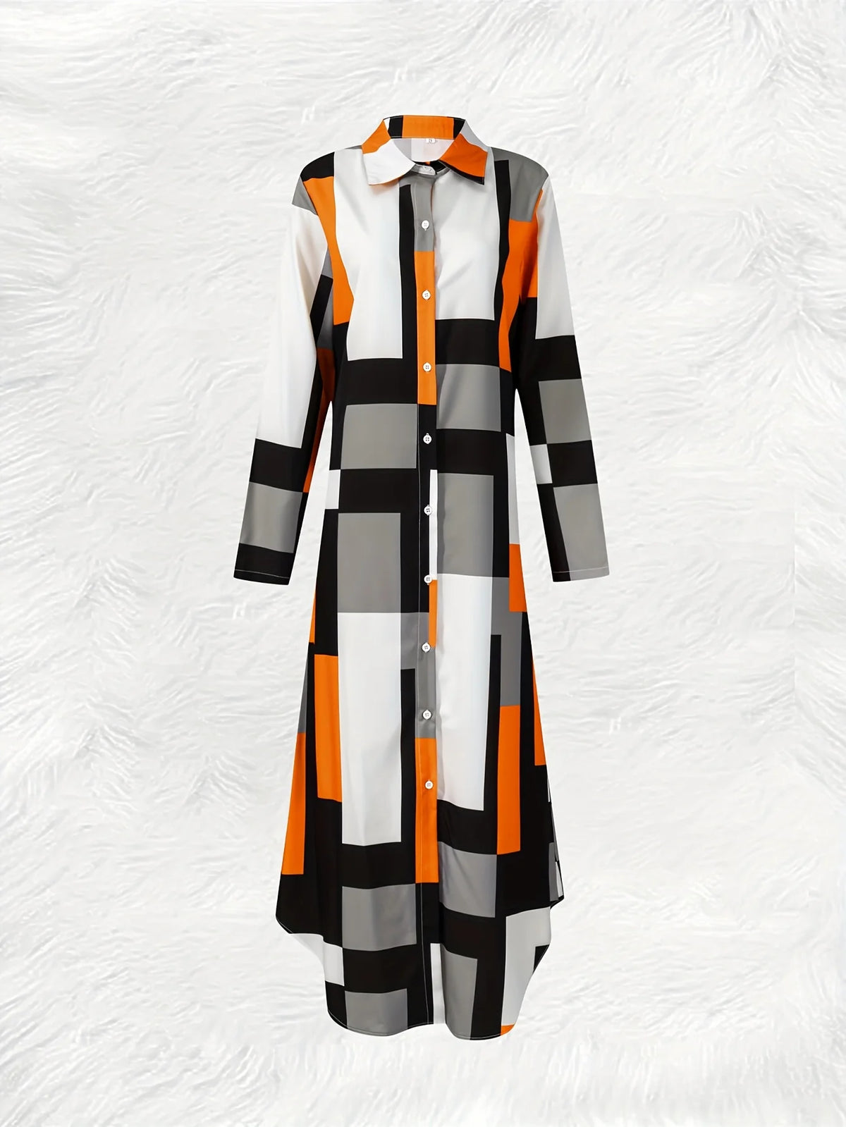 Women Long Sleeve Dress Vacation Style Orange Gray Black White Geometric Print A Line Midi Dress Casual Summer Fall Fashion
