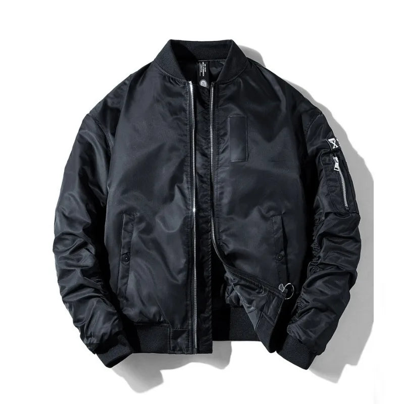KIDWHXR Bomber Jacket Man Winter Thicken Stand Collar Men Parkas Pilot Coat Loose Long Sleeve Sport Casual Male Outerwear