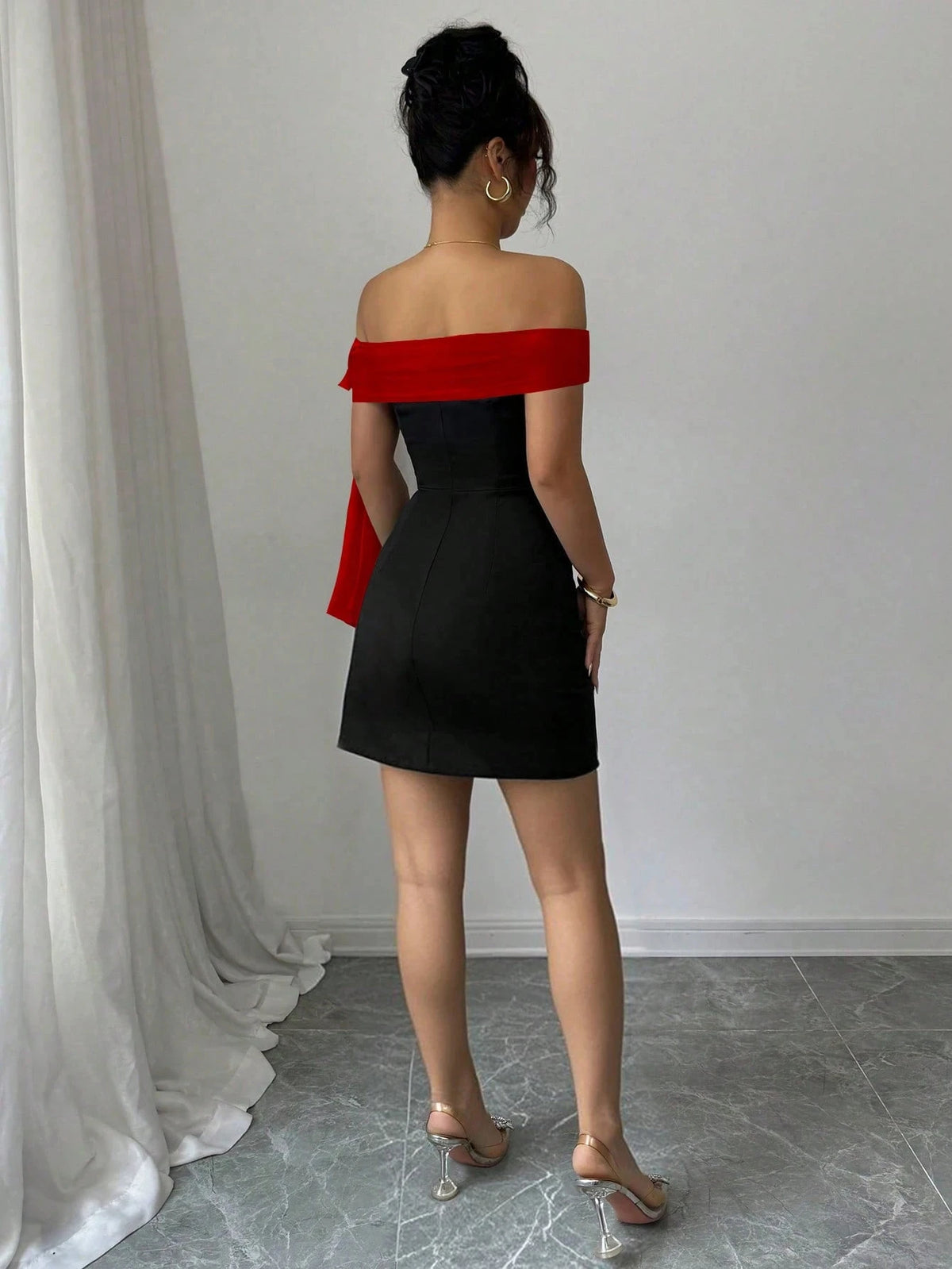 Dress Red Elegant Party Women Off Shoulder Mini Dress Red Big Bow Spliced Bodycon Short Dresses Elegant Slim Fit Black Little Dress Night Club Party Birthday Outfits Evening Gown