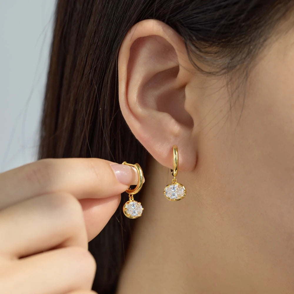 Earrings 1.5Carat Moissanite 1.5Carat Oval Cut Moissanite Huggie Hoop Earrings for Women 925 Sterling Silver Bezel Set Solitaire Diamond Drop Earring Jewelry