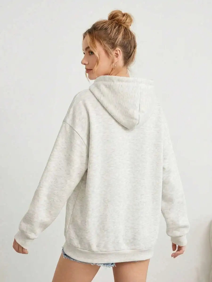 2026 Fashion New Arrival Bondi Beach Coconut Tree Print Womens Grey Drop Shoulder Oversized Pullover Hoodie Long Sleeve Casual Sweatshirt For Teenage Girls Basic Top T Shirt