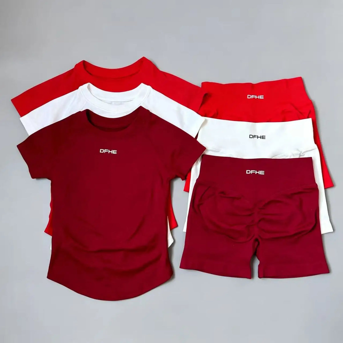 DFHE 2 Piece Athletic Tracksuit, Seamless Short Sleeve Yoga Wear, High Stretch Running Shorts, Gym Training Outfit