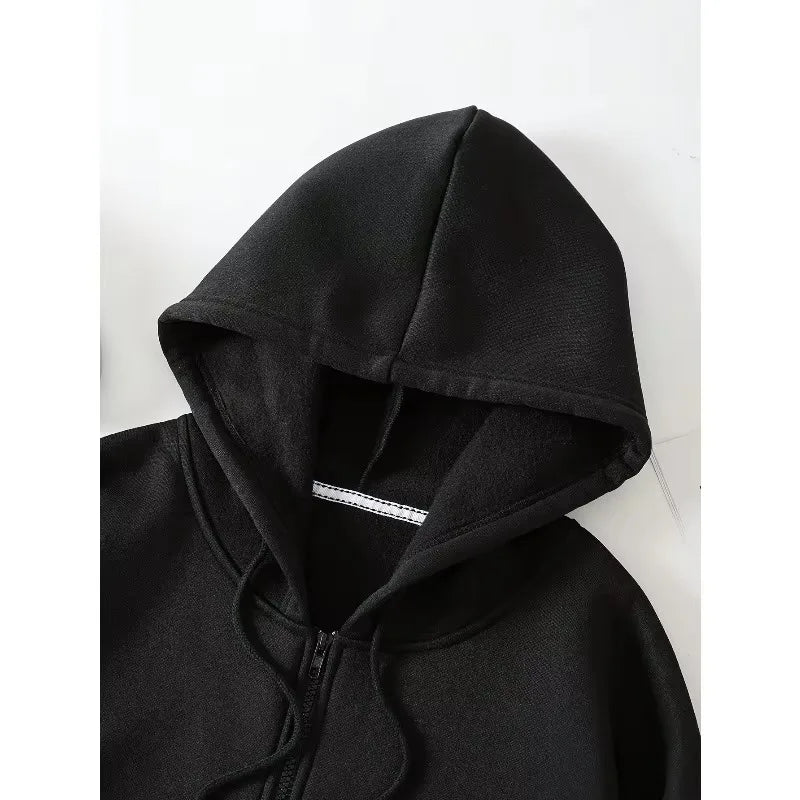 Women'S Spring Autumn Winter Fleece Lined Hooded Zip-Up Sweatshirt Jacket, Loose Zip Style for Street Trendy Look