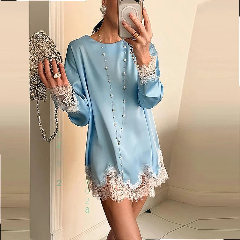 Elegant Lace Patchwork Hollow Dress Dresses for Women Spring Summer Fashion Matching Set