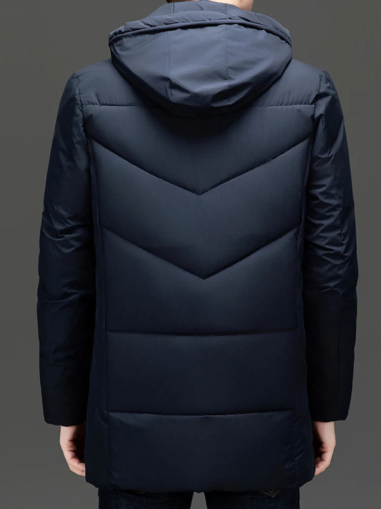 Men Winter Parkas Hooded Thick Warm Jackets Mid-Length Outerwear Fashion Casual Puffer Jacket Solid Blue Black Quilted Coat