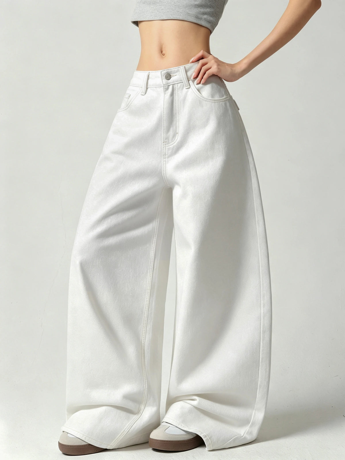 American Street Women's Retro White Wide-Leg Jeans With Colorful Cloud And Floral Prints Y2K Streetwear Trendy Fashion High-Waist Baggy Stylish Long Pants