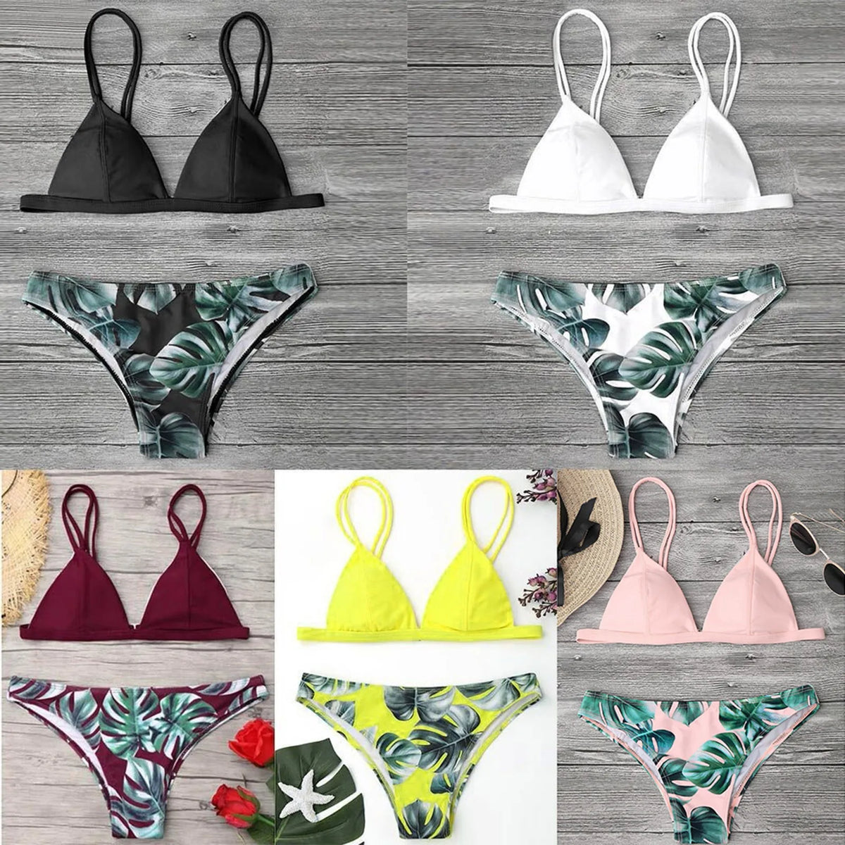 Leaves Print Bikinis Set For Women Swimwear Padded Push-Up Beachwear Bather Bathing Set Beachwear Summer Bikini Set Femme