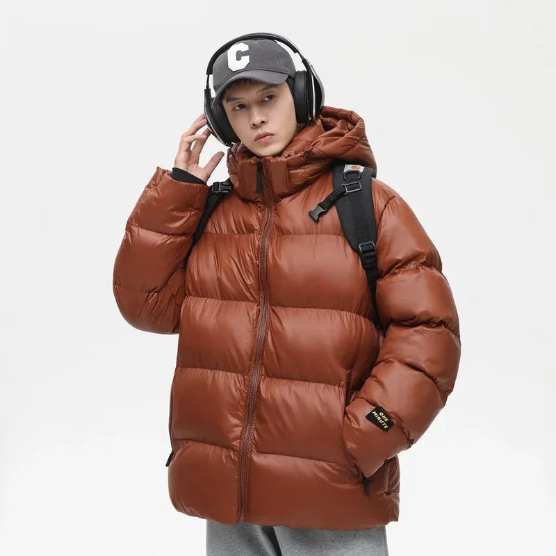 Solid Color with Hoodie Warm Puffer Jackets Padded Cotton Clothes Waterproof Jackets Man Winter Coats Men Hooded Zipper Parkas