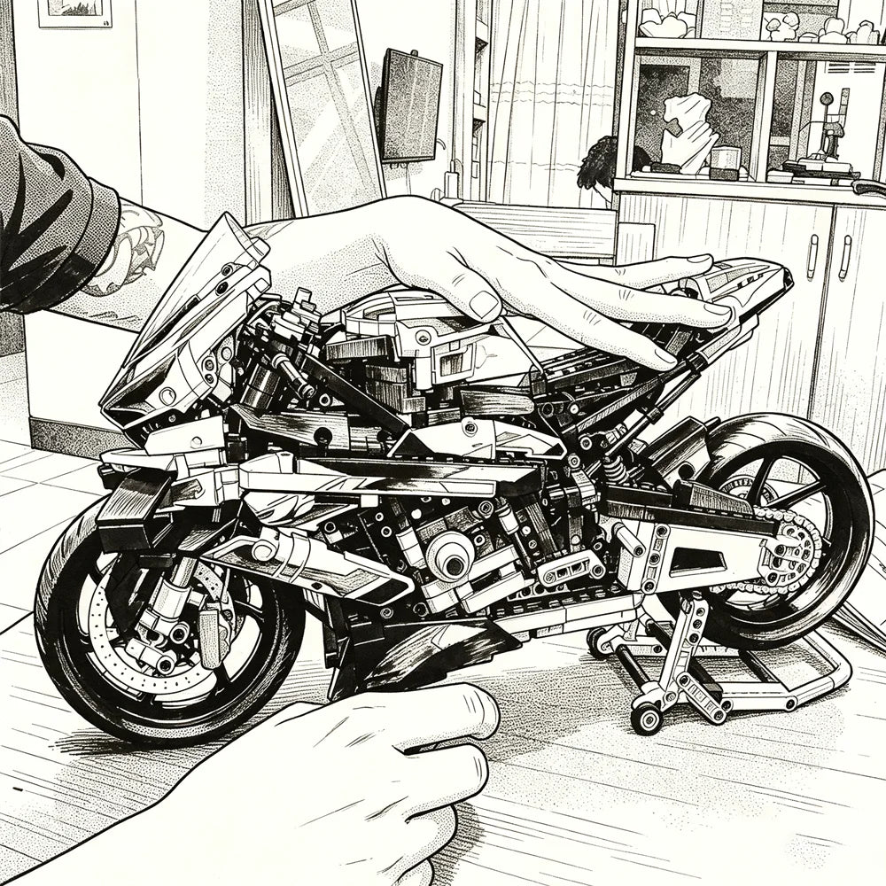 New 1920pcs Car Toy Motorcycle Building Bocks Series Simulation Model Ornament Assembly Difficult Educational Toys Gifts for Boy