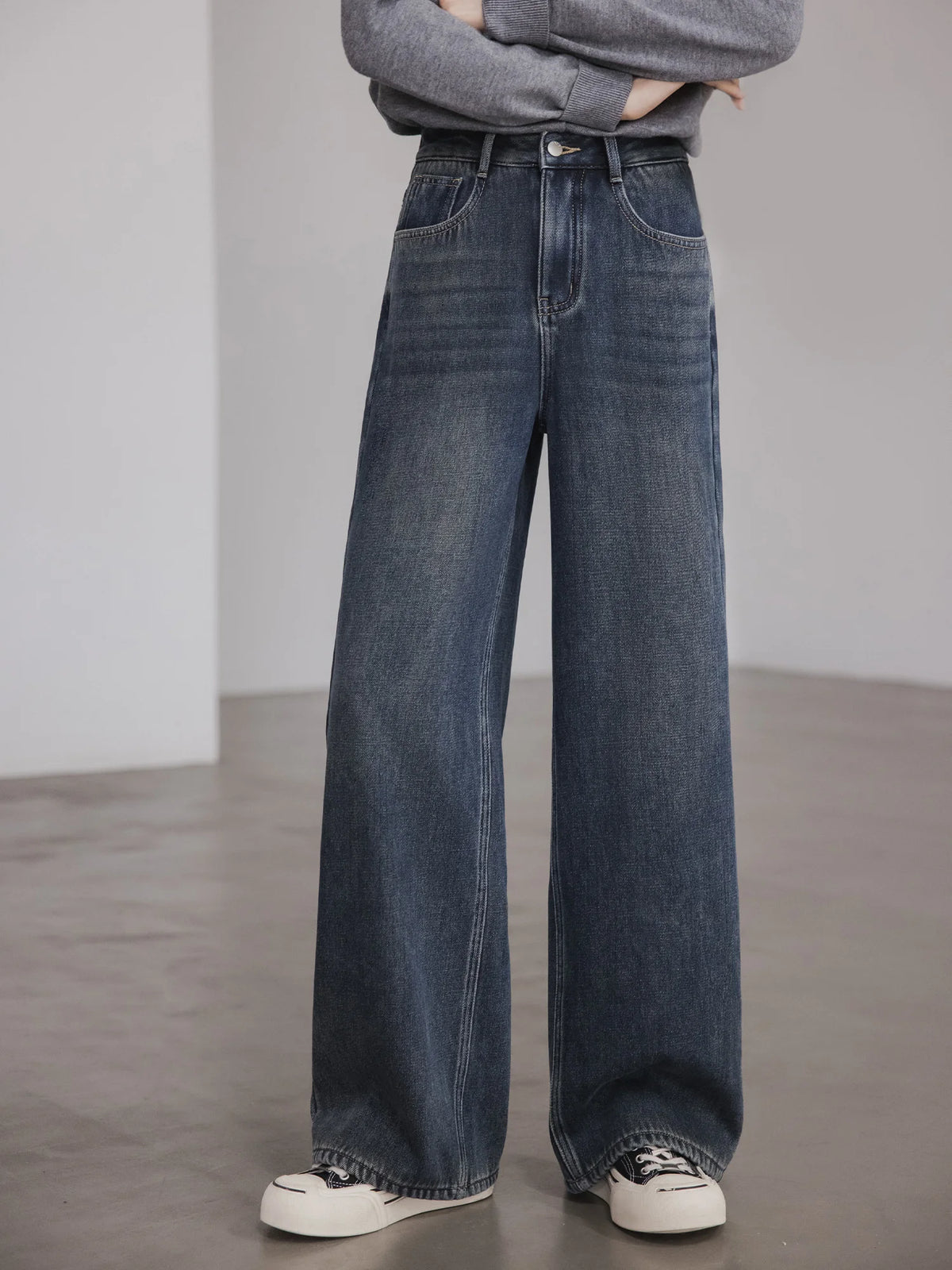 Jeans Women High Waist XIAOGULI Women High Waist Wide Leg Jeans 2026 Winter Thick Lined Warm Loose Retro Casual Ladies Daily Denim Long Pants