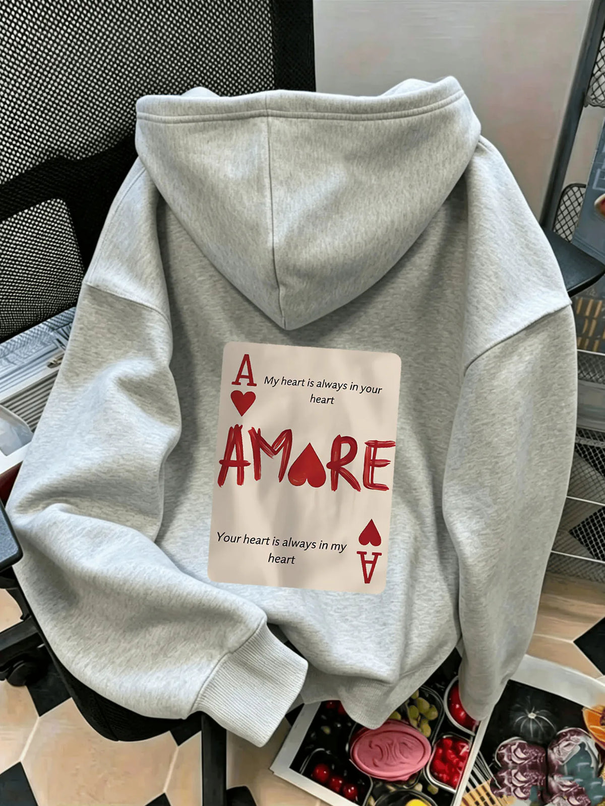 Letter-Printed Zip-Up Hoodie, Casual Zip-Up Long-Sleeve Hoodie - Knitted Polyester Fabric, Perfect for Autumn and Winter.