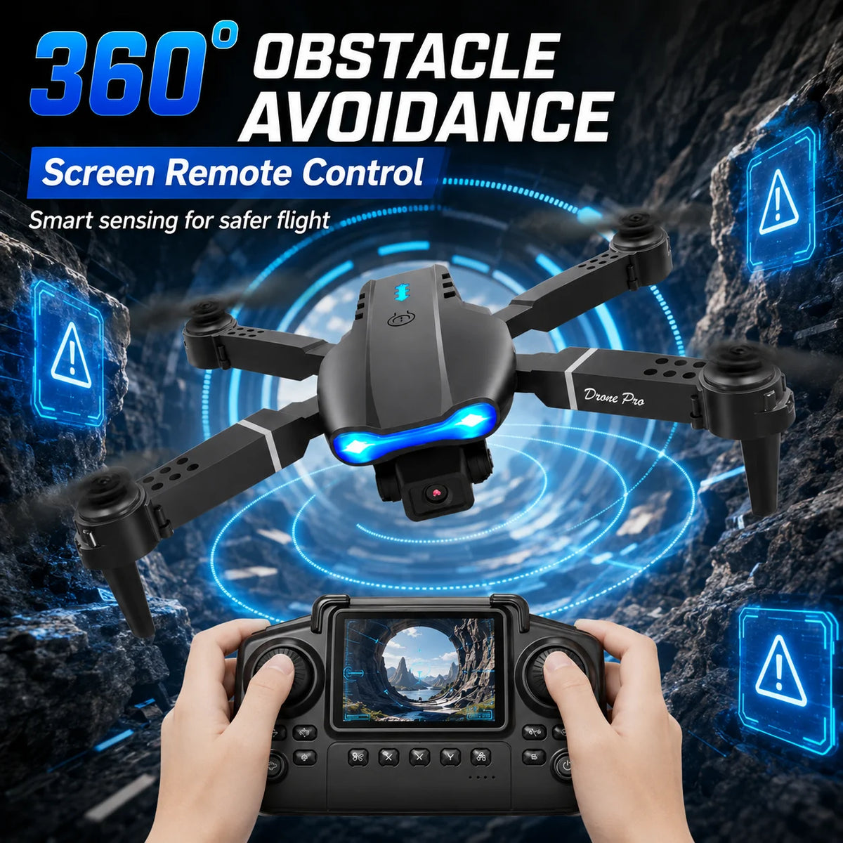 ZNLYRION RC Drone with Screen Remote Control 4K Dual Camera Optical Flow Positioning Obstacle Avoidance Foldable FPV WIFI APP Control One Key Return 360Â° Flip Quadcopter Toy for Beginners