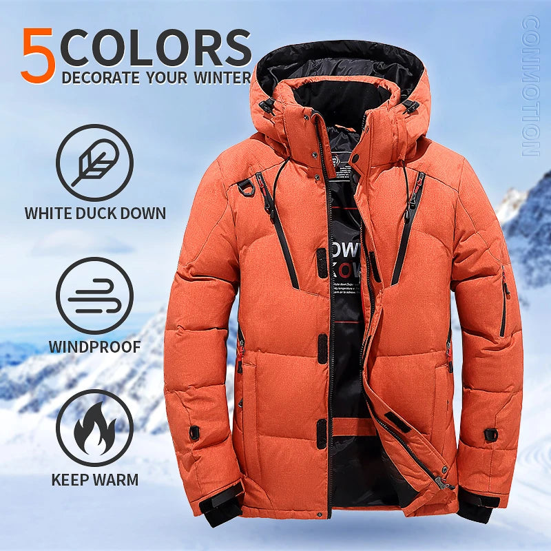 Down Coat Parkas Winter Down Jacket Men White Duck Winter Coat Windproof Warm Parkas Travel Camping Overcoat New in Thicken Solid Color Hooded Clothing