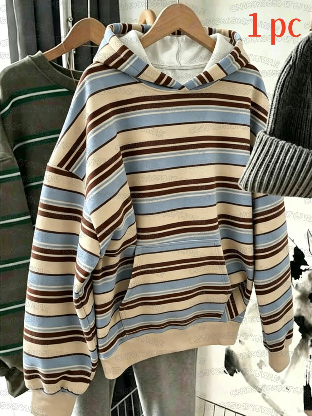 Autumn and Winter Women's Men's Colorblock Casual Daily Hooded Sweatshirt Striped Print Hoodies Y2K Sweatshirt
