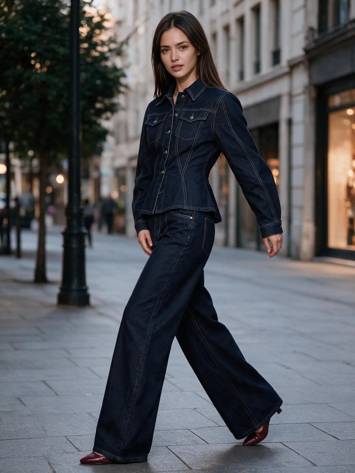 Women's Low Waist Wide Leg Jeans Dark Raw Denim Contrast Stitch Loose Long Trousers Non Stretch Casual Pants With Pockets