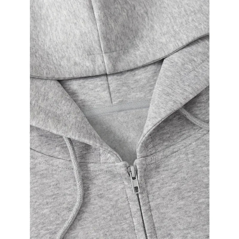 Women'S Spring Autumn Winter Fleece Lined Hooded Zip-Up Sweatshirt Jacket, Loose Zip Style for Street Trendy Look