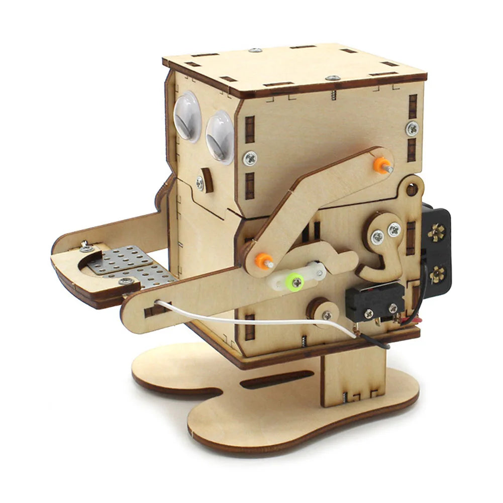 DIY Robot Eating Coin Wood Model Teaching Learning Stem Project Kit for Kid Science Experiment Education Toy Wooden Assemble Kit