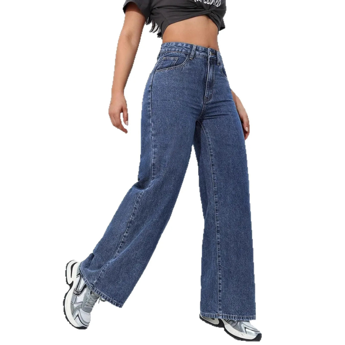 American Style Wide Leg Denim Jeans Women's Vintage Loose Slim Straight Floor-Length Casual High Waist Jeans