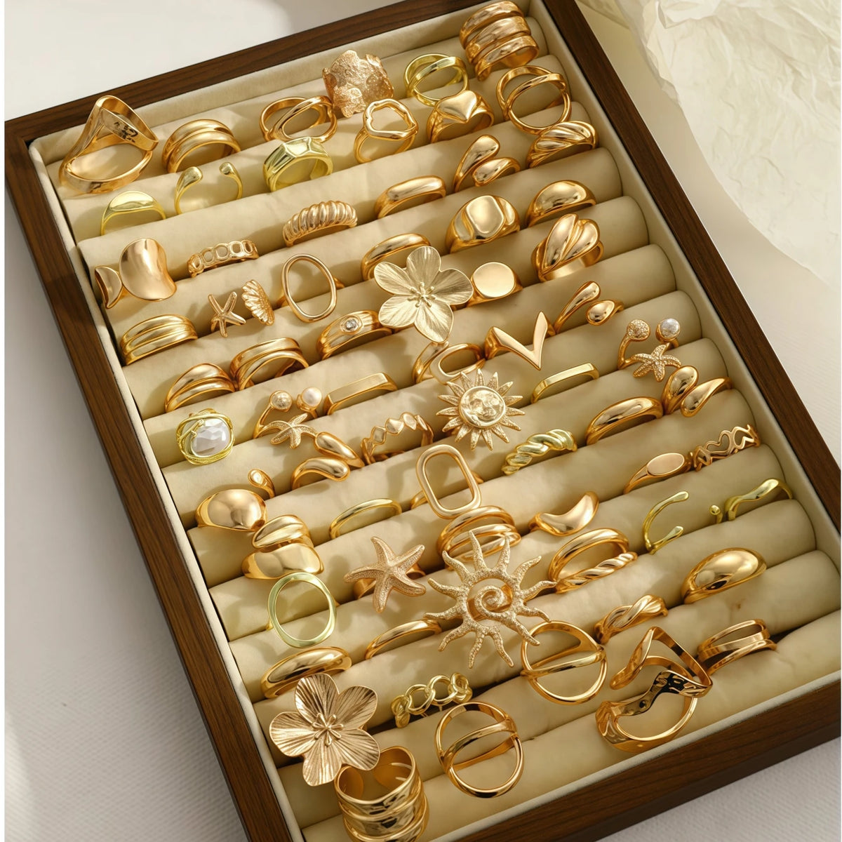 6/8/12/24/36/48/100Pieces Fashion Flowers Sun Geometry Open Rings Set For Women Mix Style Trendy Daily Jewelry Party Gifts