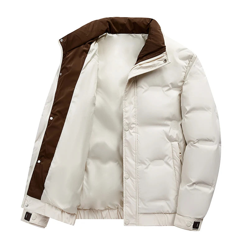 The 2025 winter new trendy men's casual stand-up collar cold-resistant, warm and windproof down jacket with white duck down