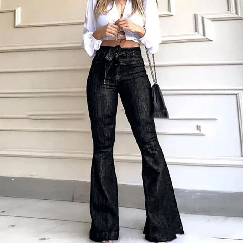 Women High Waist Jeans Wash Denim Pants Slim Fit Bell Bottom Trousers Vintage Streetwear Casual Fashion Women Denim Bottoms