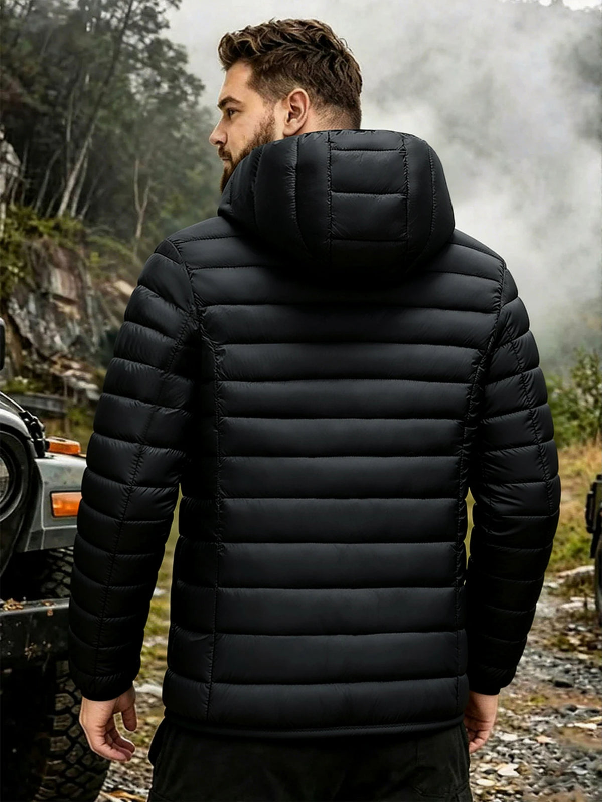 Men's Winter Windproof Warm Hooded Jacket Lightweight Cotton Stand up Collar Outdoor Sports Leisure Plus Size Coat