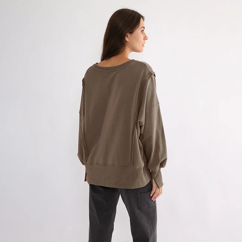 Sweatshirts 100% Cotton Oversized 100% Cotton Women Sweatshirts Long Sleeve Patchwork Open Side Streetwear Harajuku Pullovers Autumn Clothes For Women
