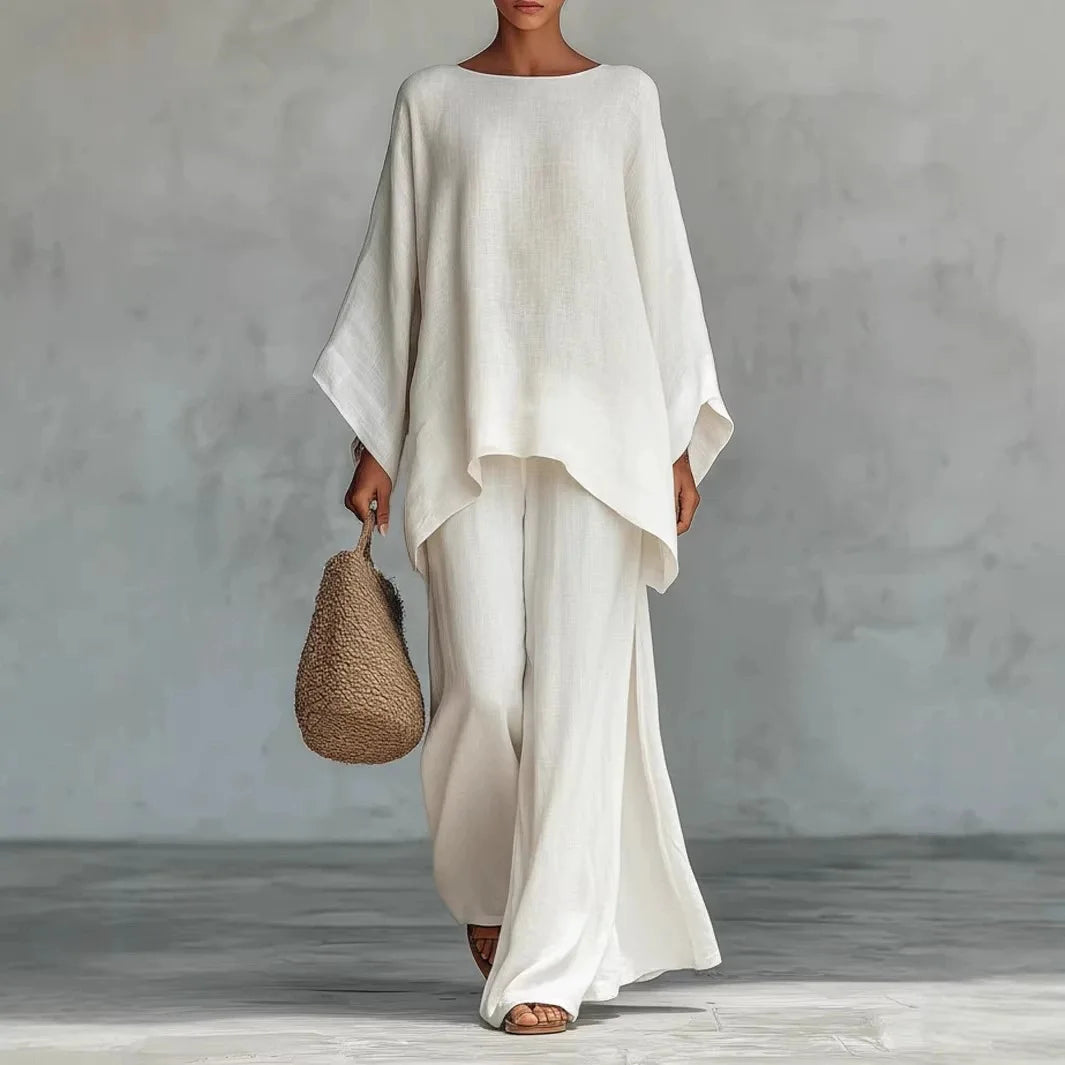 High Quality Hot Selling Wholesale Women Loose Long Sleeved Shirt Wide Leg Long Pants Set Two-piece Set Solid Color Fashion Set
