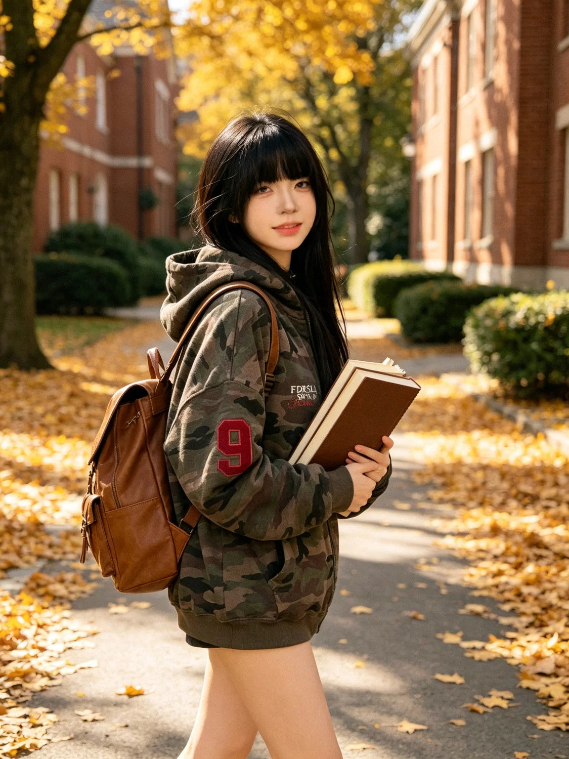Women's Ins Korean Camo Letter Vintage American Preppy Hooded Cardigan — Versatile Fashion Hoodie