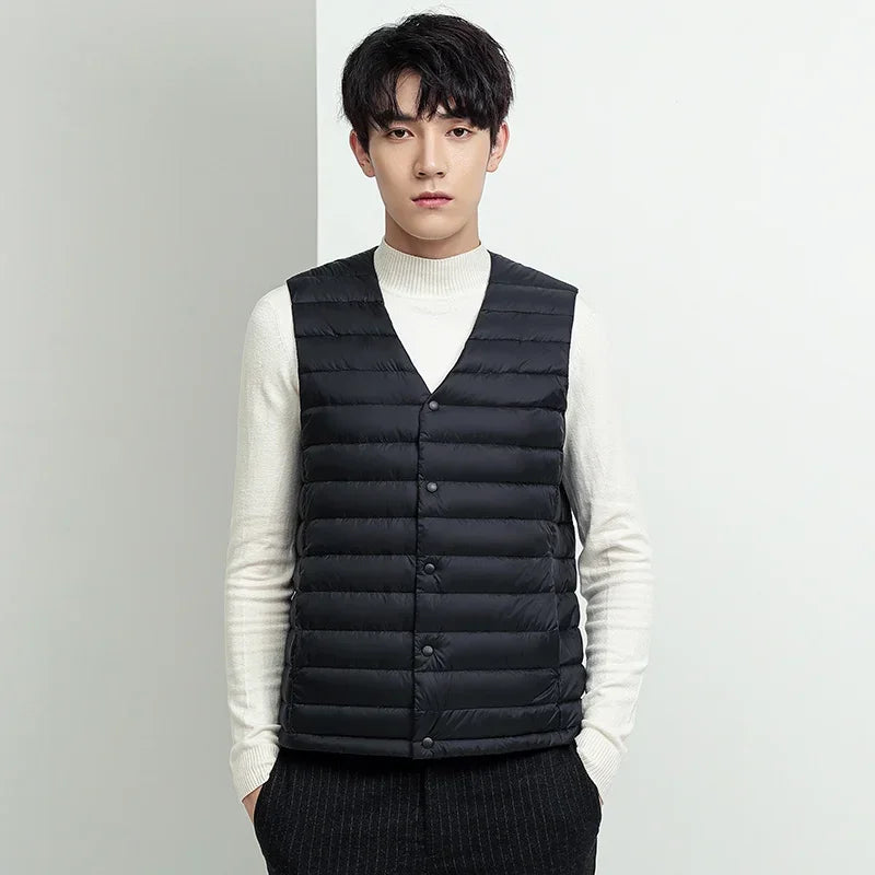 Lightweight Down Vests Men 90% White Duck Down Packable Winter Vests Solid Portable Sleeveless Waistcoat Homme Warm Parkas Male