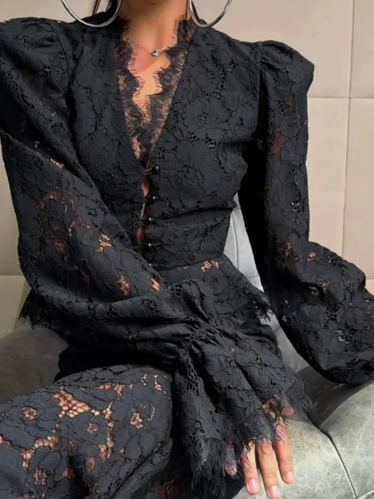 Suninhear Fall Outfits Woman Mermaid Maxi Dress Sets Black Lace 2 Piece Set Long Sleeve Crop Top and Skirt Elegant Matching Sets