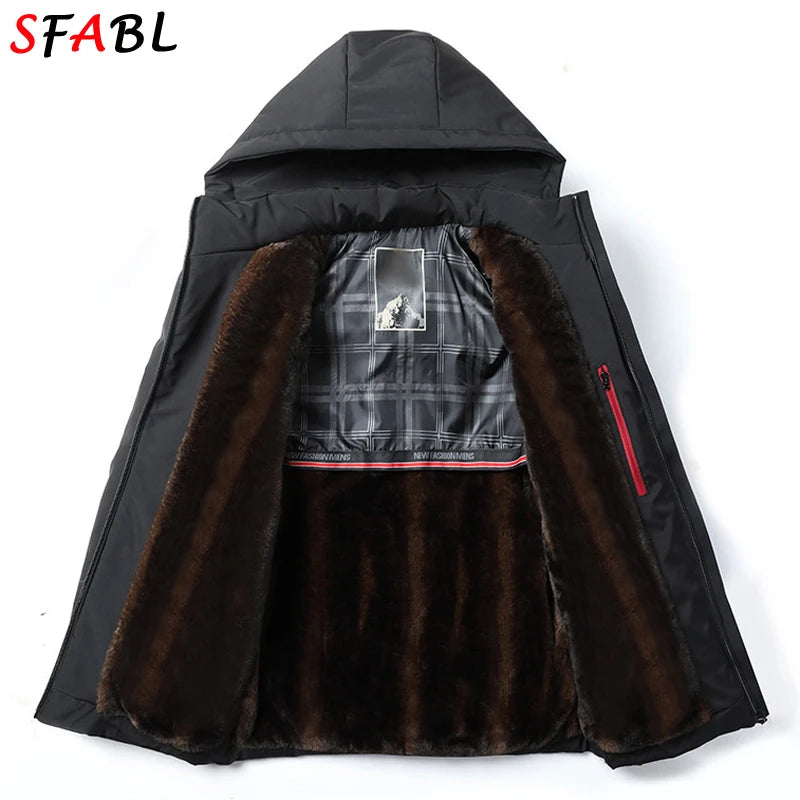 New Thicken Inner Hooded Jacket Men Winter Snowboard Jackets for Men Warm Fleece Parka Windproof Thermal Heavy Coat Hiking Male