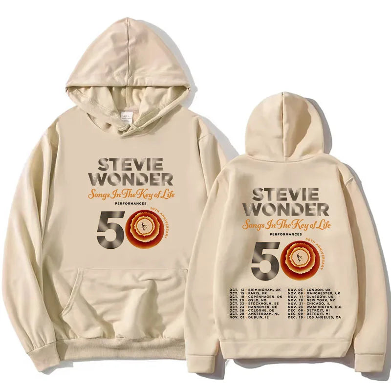 Stevie Wonder Songs in The Key of Life 50th Anniversary Tour Hoodies Women Men Clothing Long Sleeve Casual Hooded Sweatshirt Top