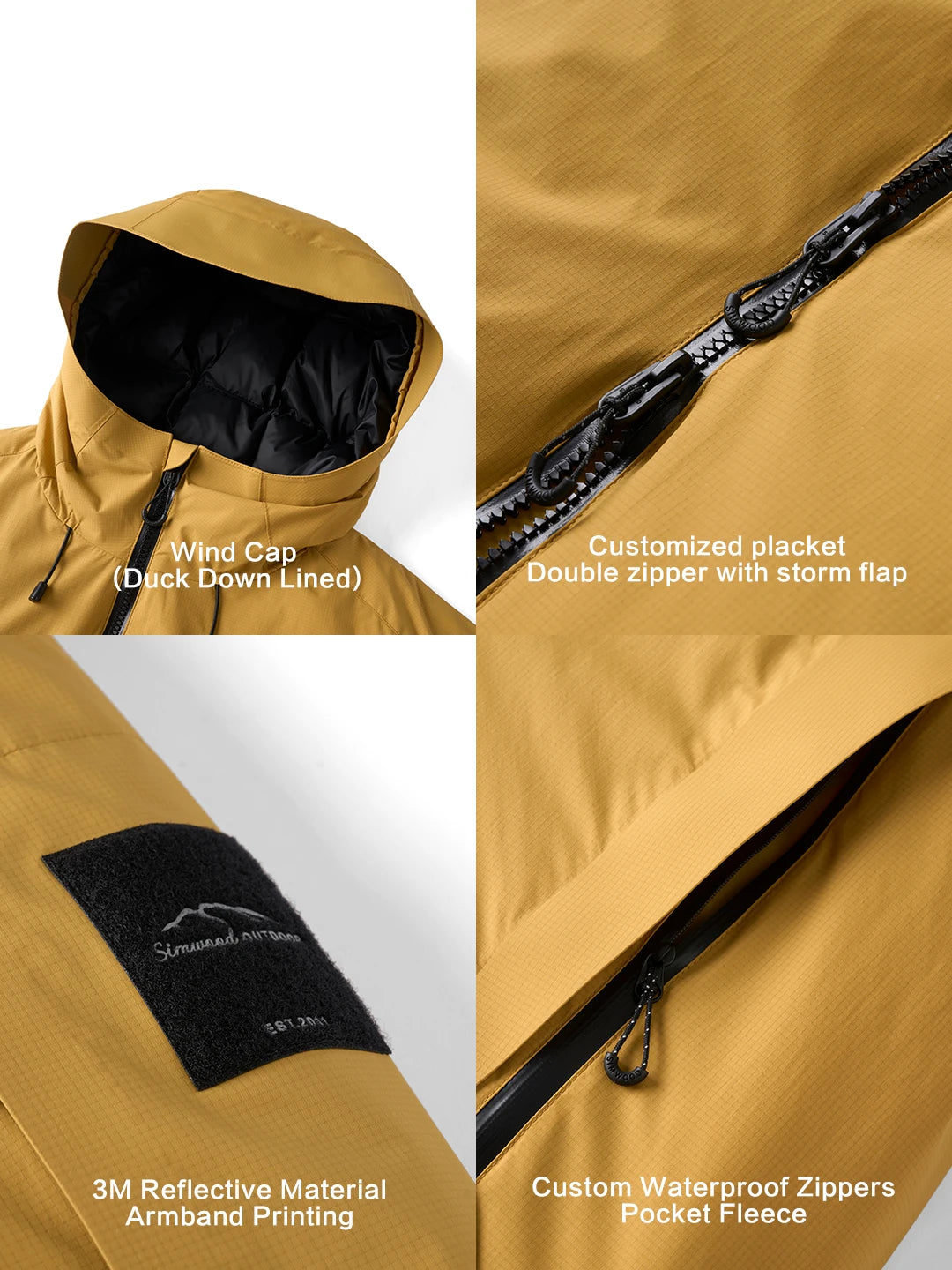 SIMWOOD 2026 Winter New Water Repellent Fabric 90% White Duck Down Coats Men Warm Hooded Plus Size Jackets
