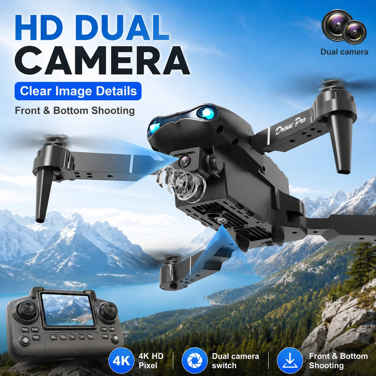 ZNLYRION RC Drone with Screen Remote Control 4K Dual Camera Optical Flow Positioning Obstacle Avoidance Foldable FPV WIFI APP Control One Key Return 360Â° Flip Quadcopter Toy for Beginners