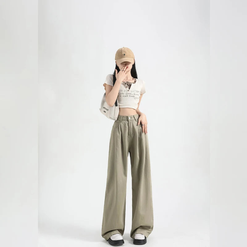 2026 Women's High Waist Wide Leg Jeans Lyocell Fabric Spring Summer Thin Loose Fit Pleated Denim Pants with Draped Straight