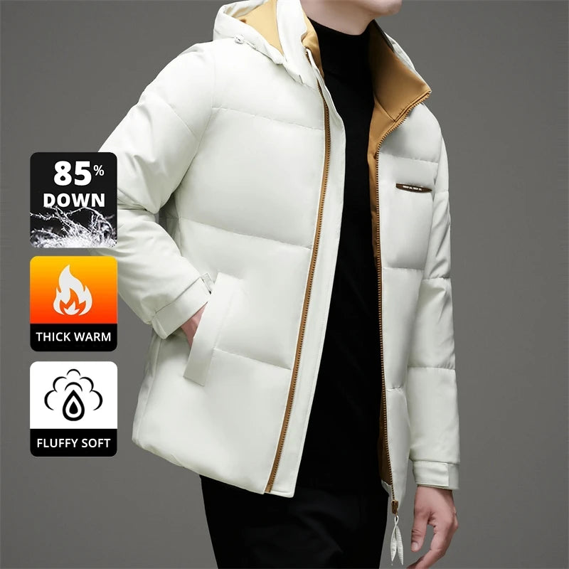 Down Coats Parkas Men Hooded High End White Duck Down Casual Fashion Men Down Jacket Hooded Outerwear Winter Warm Designer Parkas Puffer Feather Coats
