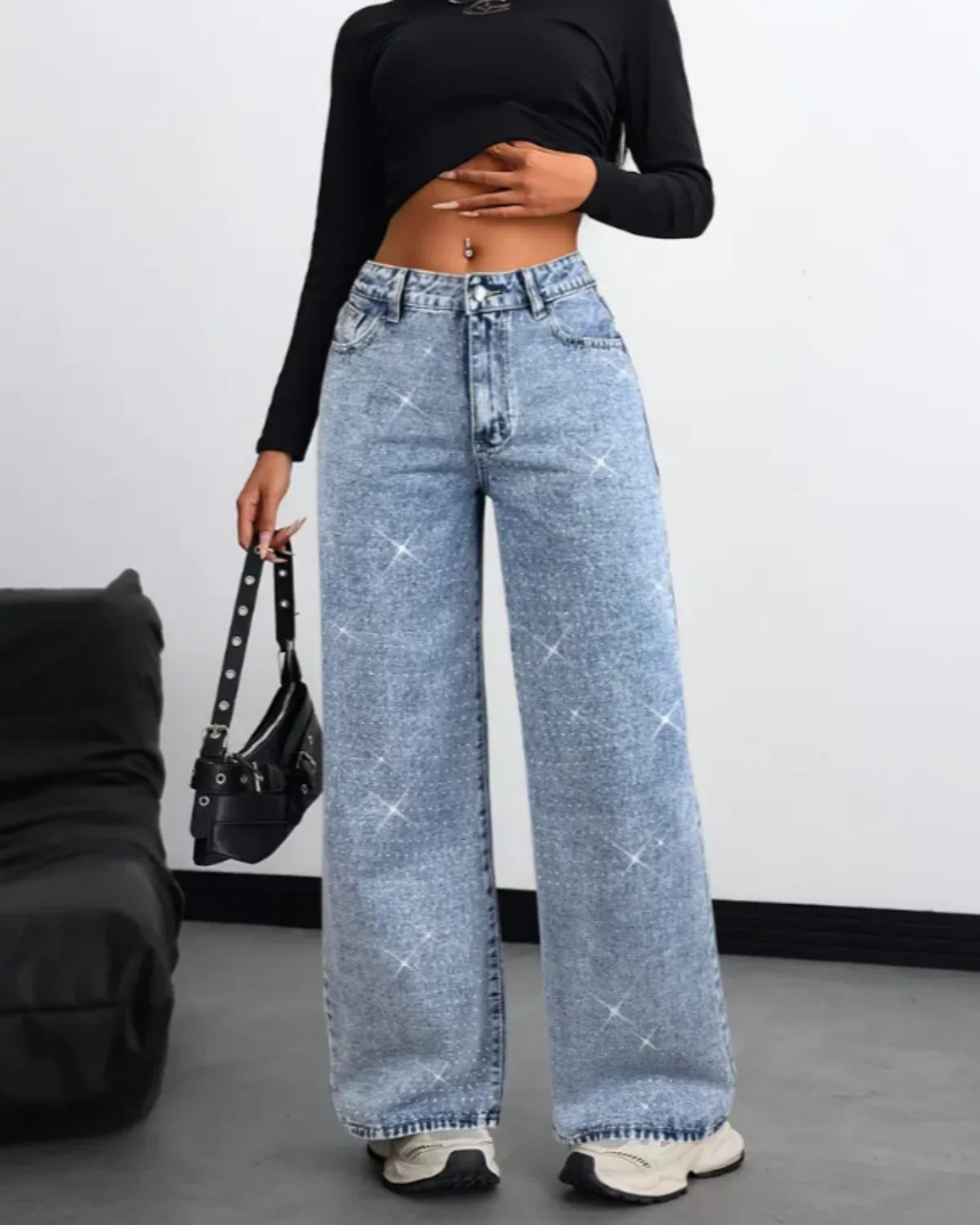 American-style high street retro full-diamond wide-leg jeans for women 2025 autumn style versatile and slimming great for a