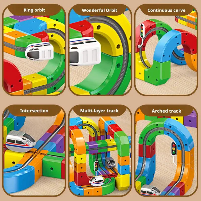 STEM Toys 51/81/123PCS Magical Track Train USB Rechargeable 3D Building Tracks Cube Rails STEM Educational Toys Christmas Birthday Gift
