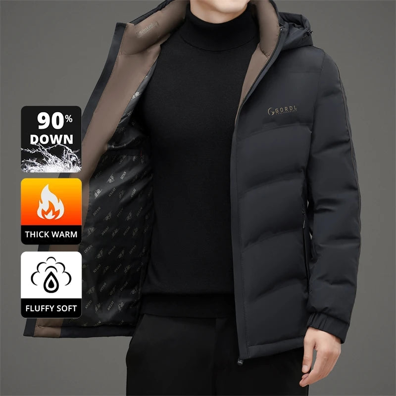 Down Parkas Feather High End Thick Hooded Fashion Windbreaker Casual Brand Mens Parkas Winter Warm Feather Puffer Jacket Outwear Down Jacket