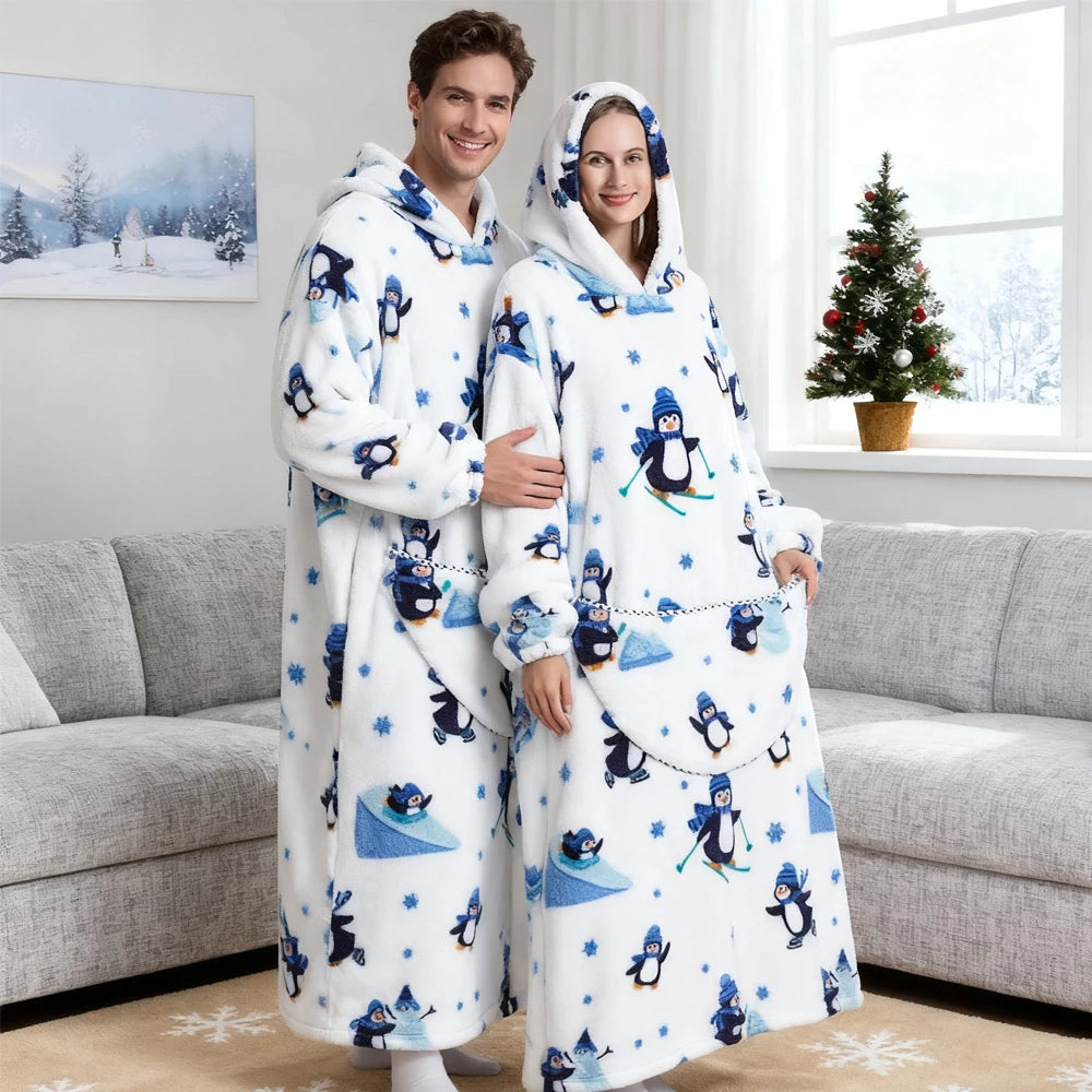 Adult Christmas Clothes Oversized TV Wearable Blanket Extra Long Warm Plush Fleece Winter Sherpa Hoodies Men Women Sweatshirt