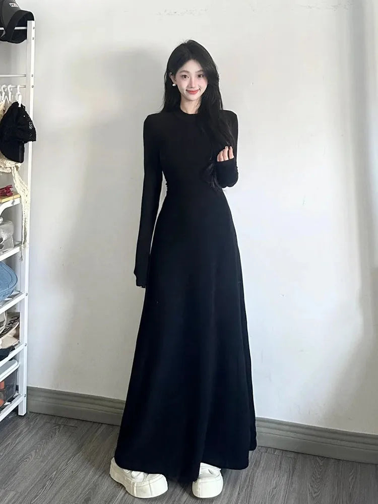 Dress Autumn Winter Women's Long Sleeve Base Layer Dress Slim Fit High Waist A-Line Skirt Korean Style Commute High Quality Dress