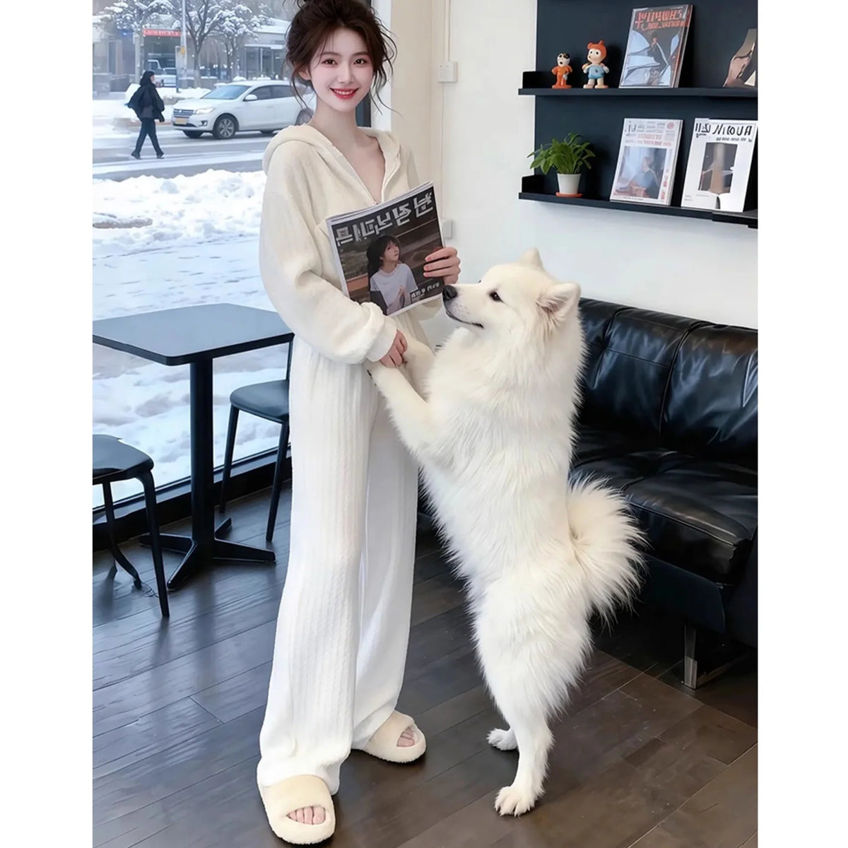 Spring Autumn Hooded Sweatshirt Wide Leg Pants Two Piece Set Loose Slimming Casual Fashion Women's Trendy Outfit