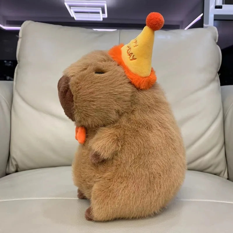 Capybara Plush Toy Birthday Hat Doll Cute Capibara Stuffed Keychain Plushie Fluffty Doll Toy Birthday Gift Kawaii Bag Key Ring