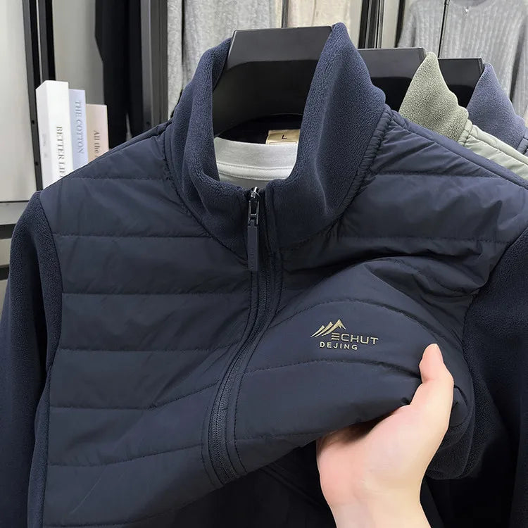 2026 New Men's Fleece Patchwork Jacket Lightweight Cotton Autumn Winter Casual Stand Collar Warmth Polyester Wool Nylon